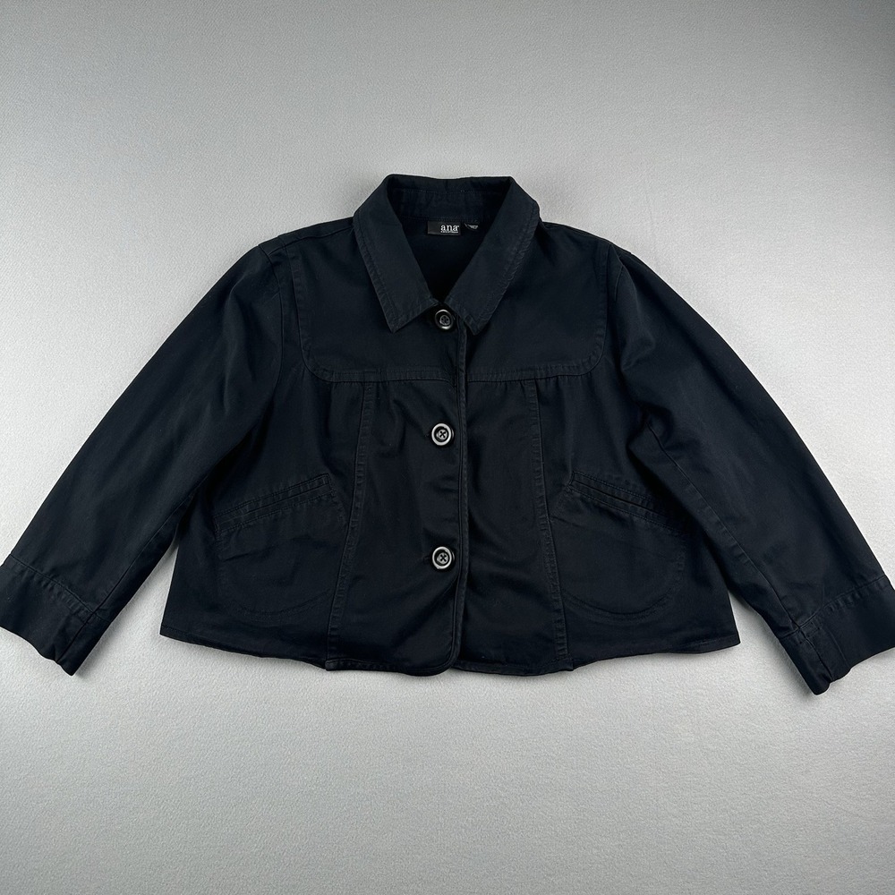 a.n.a‎ Cropped Jacket Women XL Black Button Up Cotton Blend Boxy Casual